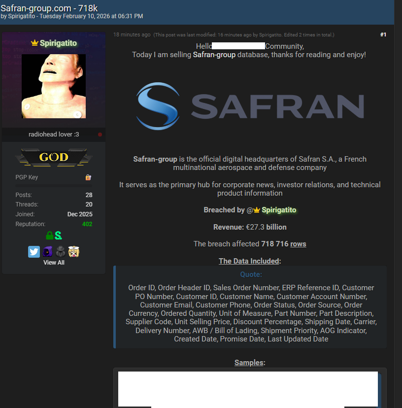 "Preuve" de hack de SAFRAN sur le darkweb