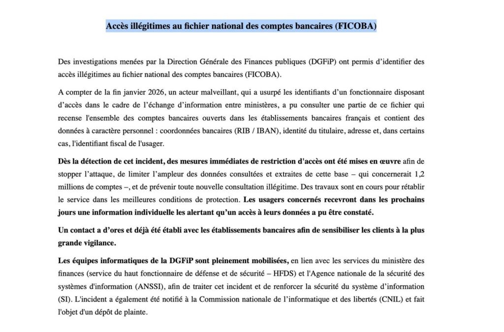 Message d'information de la Direction Générale des Finances Publiques