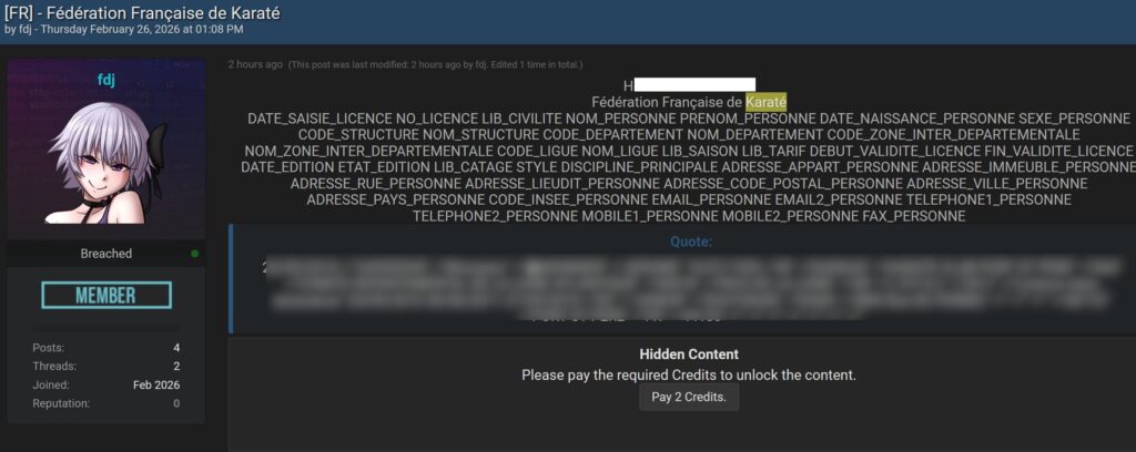 Preuve du leak des données dévoilées par le hacheur