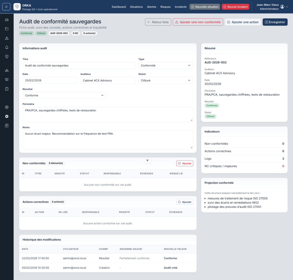 ORKA-audit-detail Gestion des audits